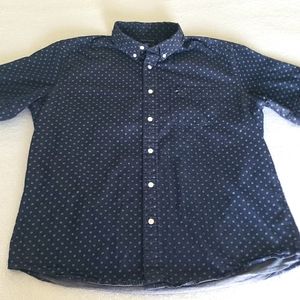 Tommy Hilfiger Men's Short Sleeve Button Front Shirt Navy Blue w/ Pocket Sz L
